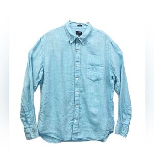 J.Crew Linen Shirt Men's XL Slim Fit Long Sleeve‎ Button-Down Turquoise.
